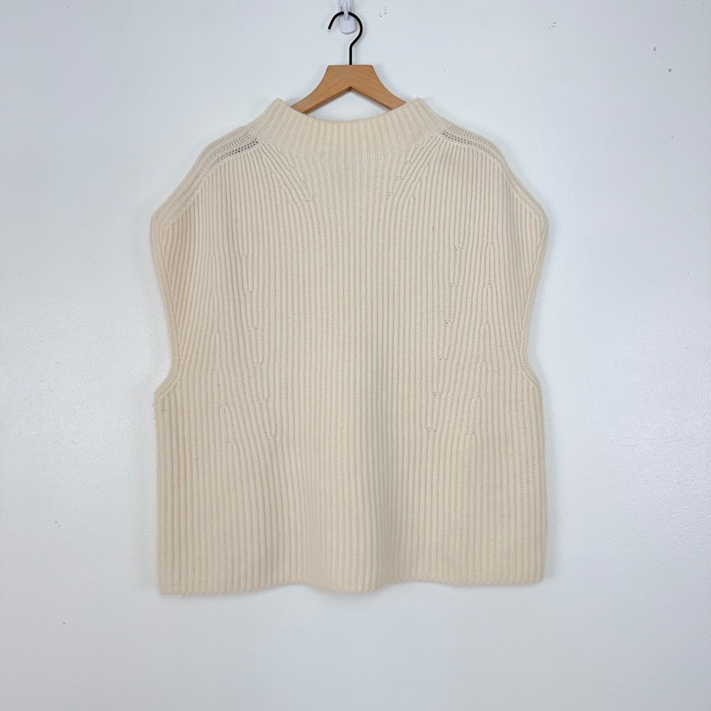 Banana Republic Oversized Sweater Vest M/L Cream Mock Neck Cashmere Merino Wool - Picture 2 of 13